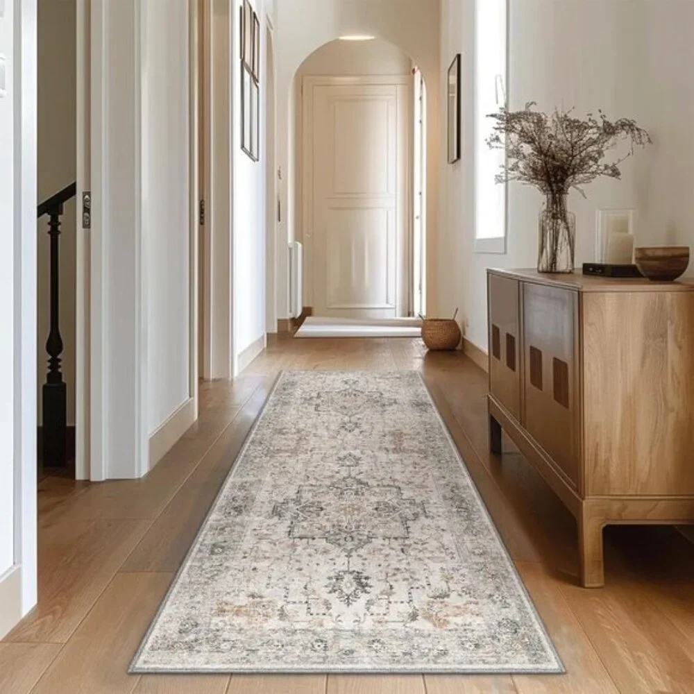 New 2x5 Vintage Runner Rug, Non-Slip Washable Low Pile Rug for Hallway, Taupe